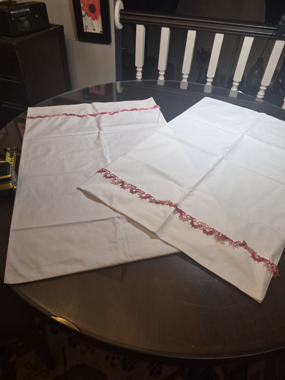 White Pillowcase Pair with Pink Lace Trim
